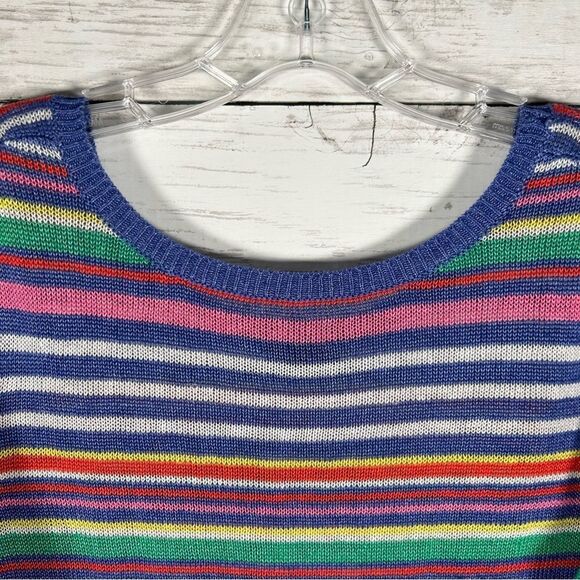 Talbots Linen Summer Sweater Multi Stripe Boat Neck Pullover Coastal Medium - Picture 4 of 8